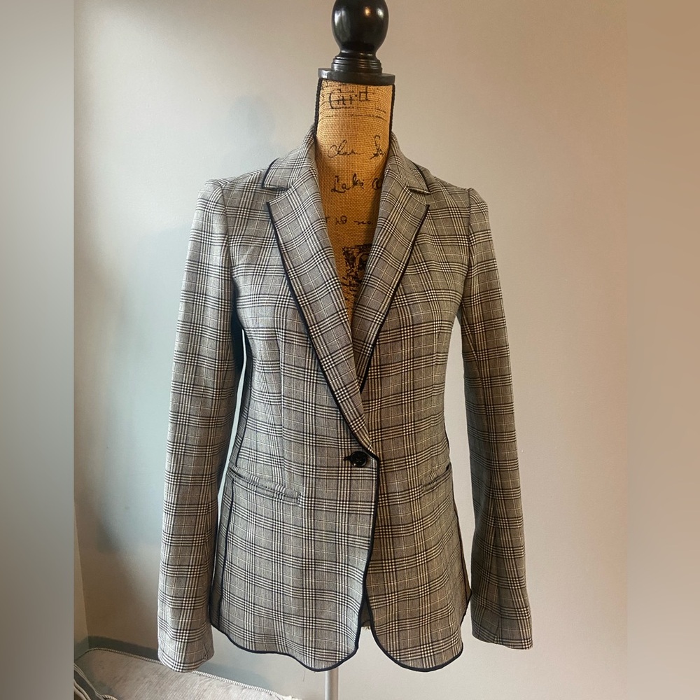 Banana Republic Sz 2 Gray Plaid Single-Button Women’s Blazer